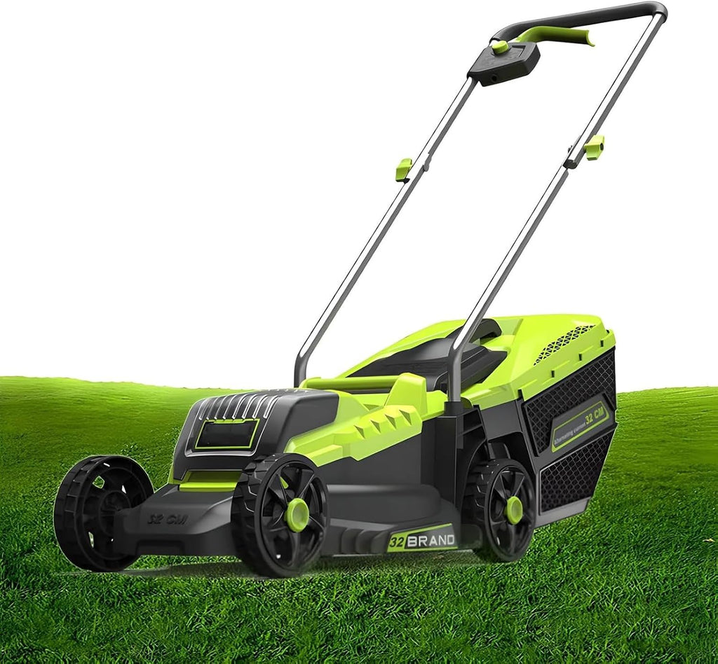 Electric Lawn Mower,1200W Cordless Roller Mulching Lawnmower with 2x4000mAh Batteries, 45L Grass Collection Box,32cm Cutting Width, 3 Adjustable Cutting Heights(30/50/70mm),for Garden Lawn