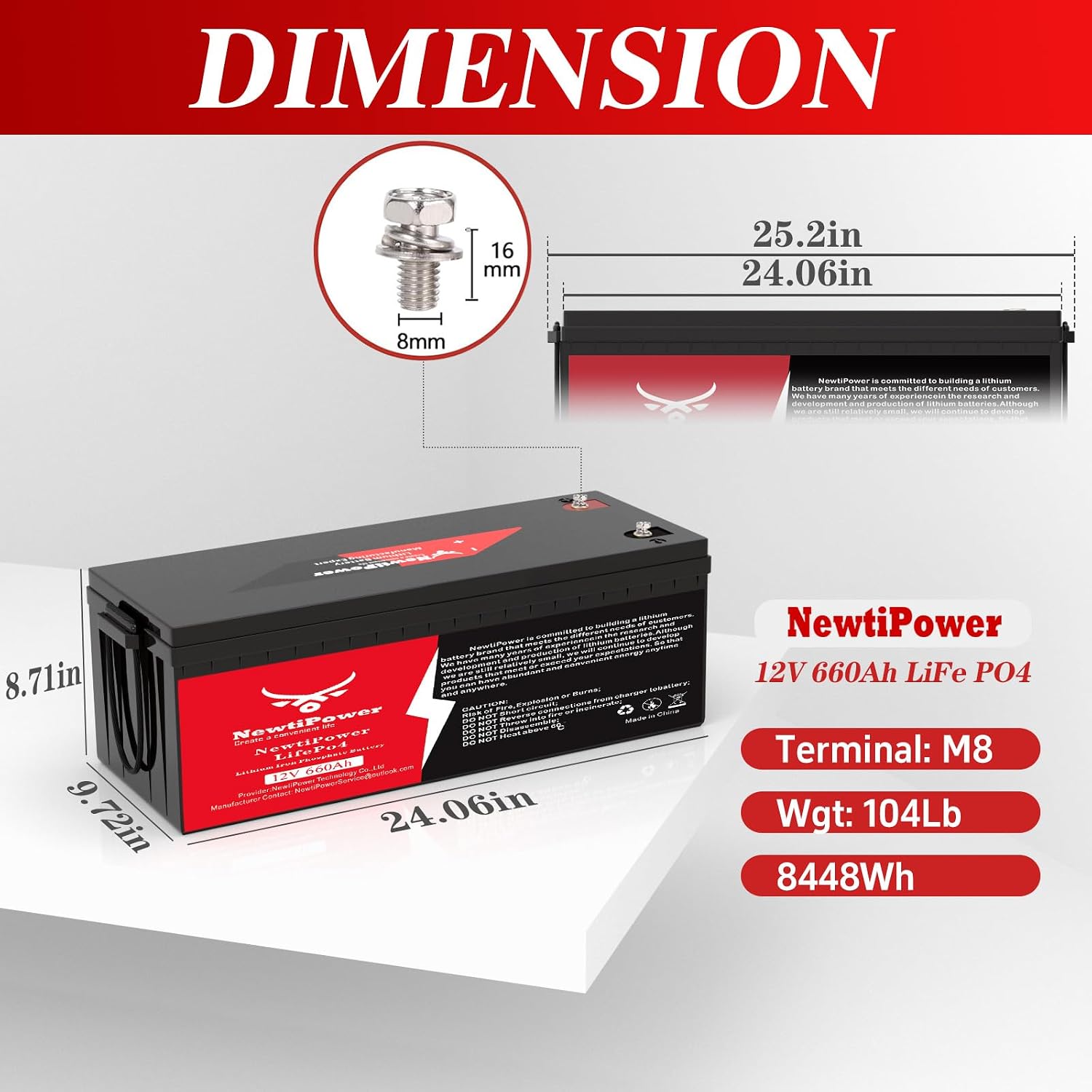 12V 660Ah LiFePO4 Battery Small Size, 8.4KWh Lithium Battery with 250A BMS, Up to 10000+ Rechargeable Cycles, Perfect for RV Camping, Trolling Motor, Solar Power Storage (12V*660Ah)