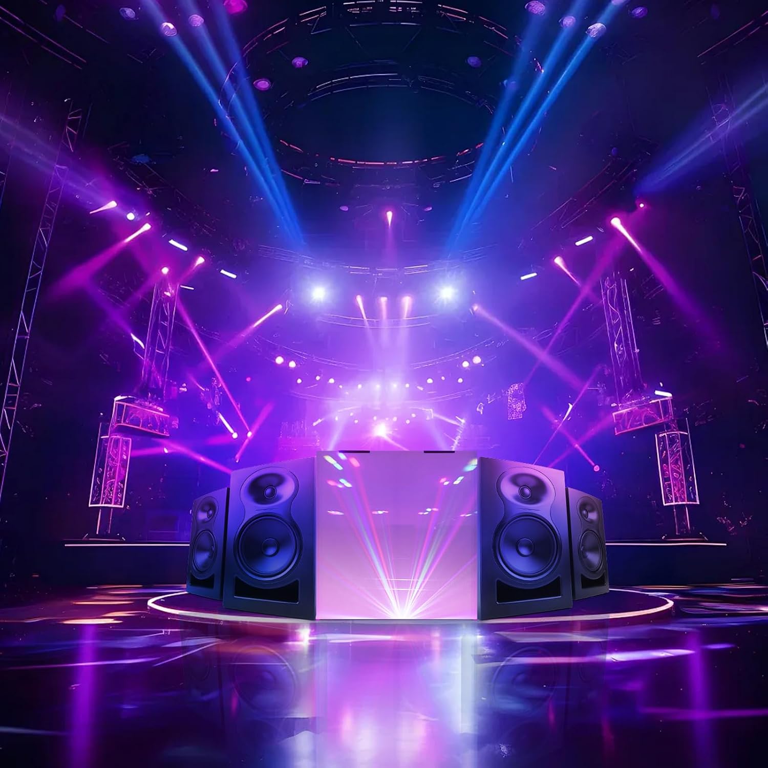 BAVNNRO DJ Booth Stand Portable, 44'x41'x21' DJ Facade Table Station with Black & White Scrim & Carry Bag, Metal Foldable Frame DJ Stand for Weddings, Parties & Events