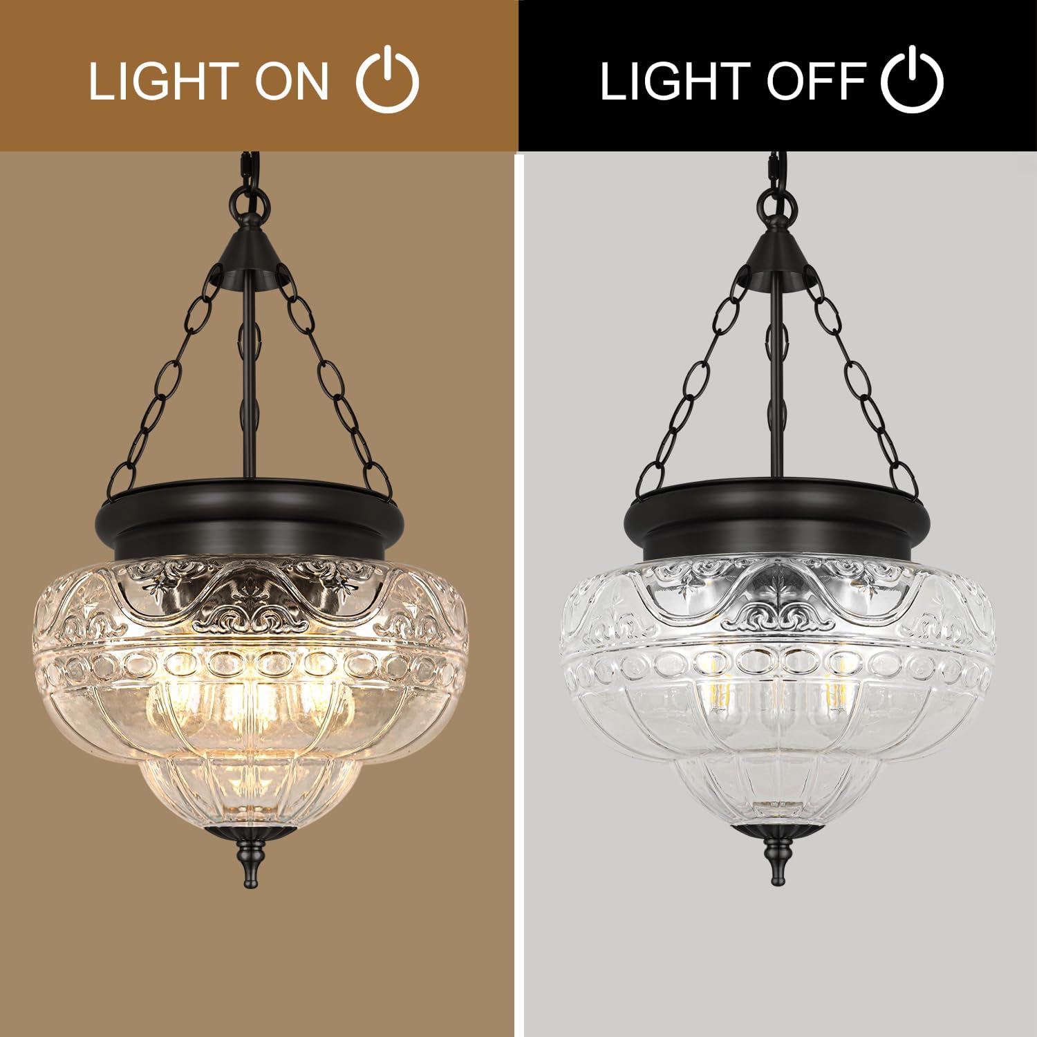 3-Light Matte Black Pendant Lights with 12In Floral Glass, Penant Lighting Fixture with Adjustable Chain, Vintage Pendant Lights Kitchen Island, Hanging Light Fixtures for Dining Room Entryway, E26*3