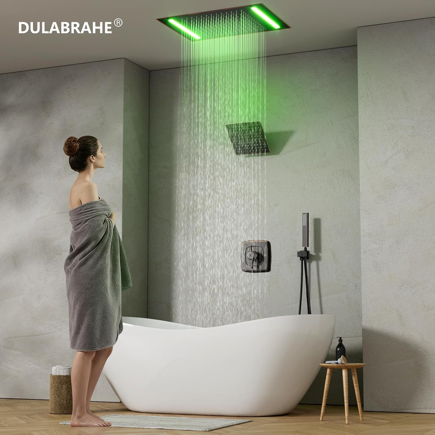 14 X 20 Inch Ceiling LED Rain Shower Head, Dual Rainfall Smart Shower System Set With 8 Inch Wall Head For Two People (Oil Rubbed Bronze)