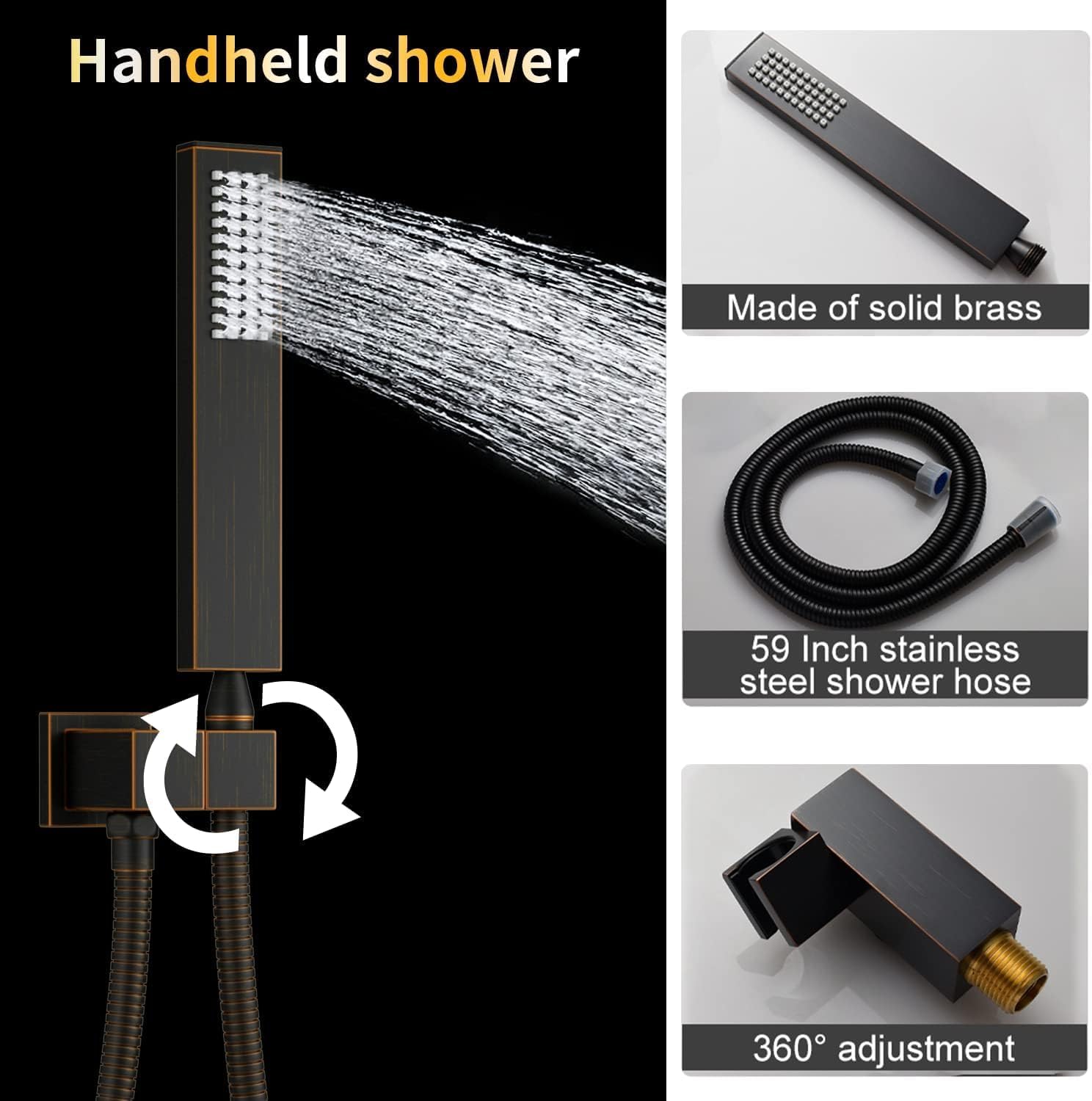 AYIVG Oil Rubbed Bronze 4 Function Dual Shower Head System 16 X 24 Inch Rainfall Waterfall And 8 Inch Wall Mount With Handheld shower head Digital Display Shower Valve Set