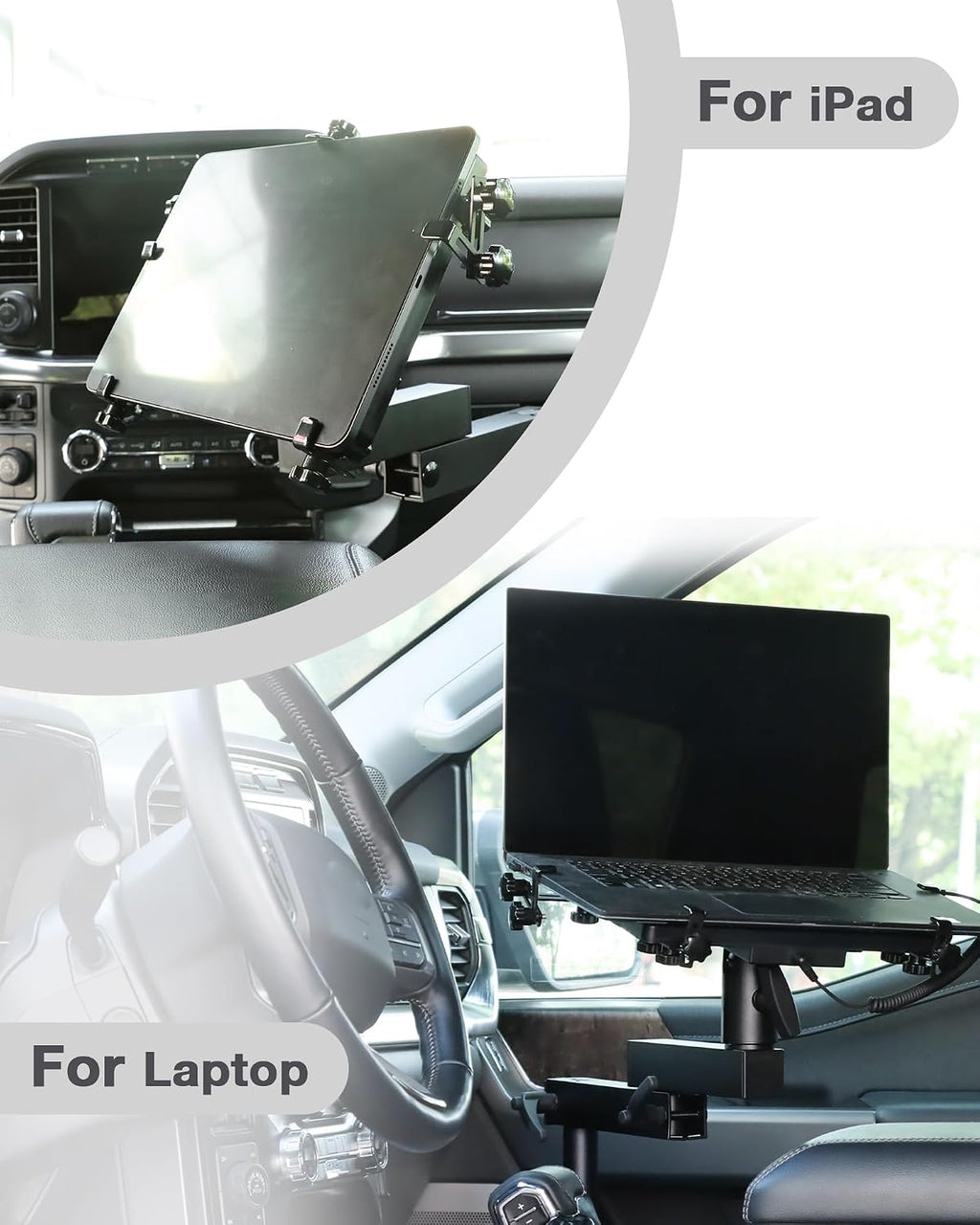 MELIPRON Truck Laptop Mount Fit for 15-25 Ford F150, 17-25 F250, F350, F550, No-Drilling Vehicle Computer Stand for Passenger Seat, Adjustable Height, 2 Built-in Cooling Fans