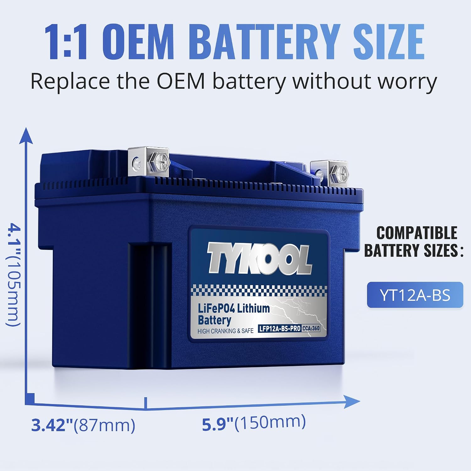 TYKOOL YT12A-BS 360CCA,3X Cranking Amps,5X Life,High Performance LiFePO4 Lithium Motorcycle Battery,Fits for 1000cc Aprillia and Suzuki,Husqvarna 701 Vitpilen,KTM Adventure and Duke