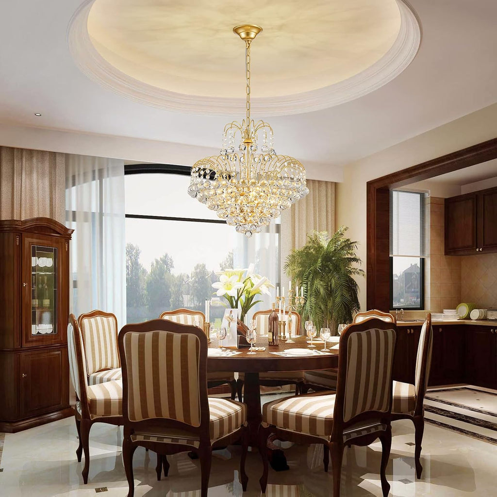 WUZUPS Crystal Chandelier Pendant Flushmount Ceiling Light Modern Lighting Fixture for Bedroom Hallway Bar Kitchen Bathroom, H 17.3' x W 18.9', Gold, E12 Base