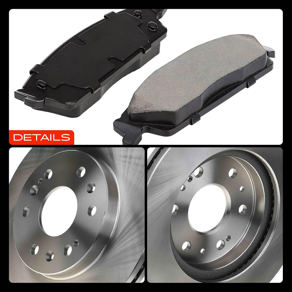 A-Premium Front and Rear Vented Disc Brake Rotors + Ceramic Pads Kit Compatible with Select Chevy, GMC and Cadillac Models - Silverado 1500, Sierra 1500, Escalade (ESV/EXT), Avalanche, Tahoe, Yukon