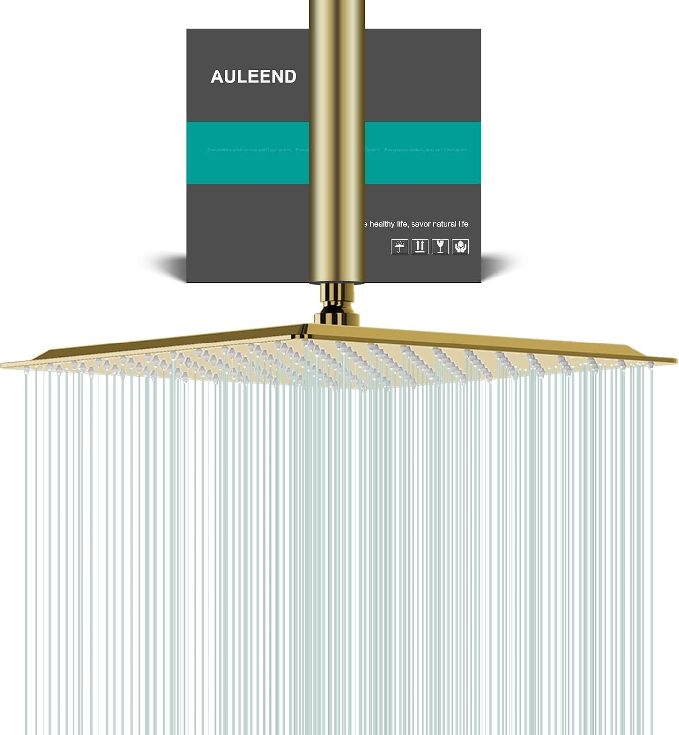 Square Rain Shower Head, High Flow Stainless Steel,Work with any decorative style，All Metal Rainfall Shower Head (Brushed Gold, 12)