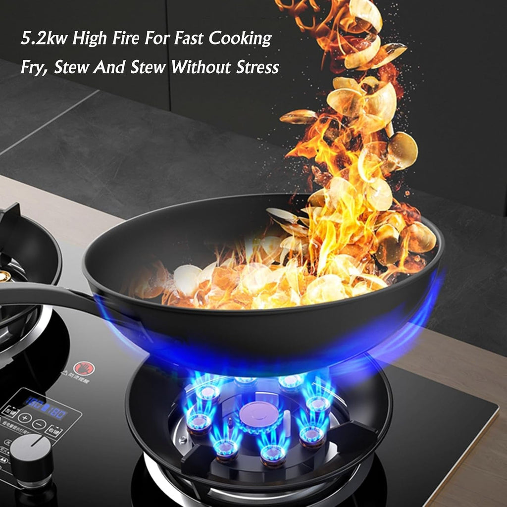 NIKKHO Gas Stove 2 Burners,NG/LPG Convertible,Built-in Black Glass Gas Hob with Flame Failure Protection,Fire Power 5.2KW/17742.4BTU,Desktop/Embedded (Color : NG)