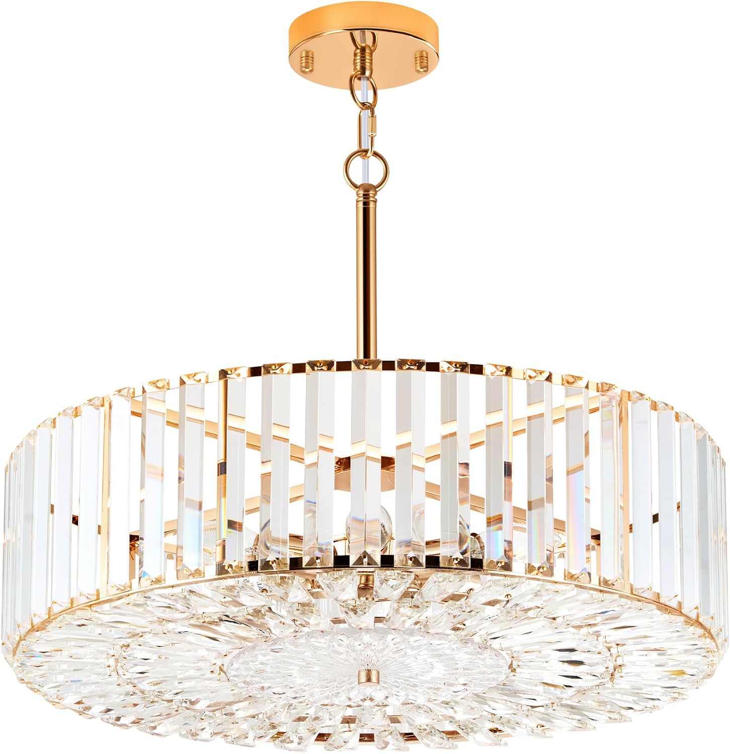 VONLUCE Cystal Ceiling Light Fixture, 6-Light Semi Flush Ceiling Light with Crystal Prisms, 21 in. Chandelier for Dining Room Bedroom Entryway, Kitchen, Gold Metal Canopy, ETL Certificated