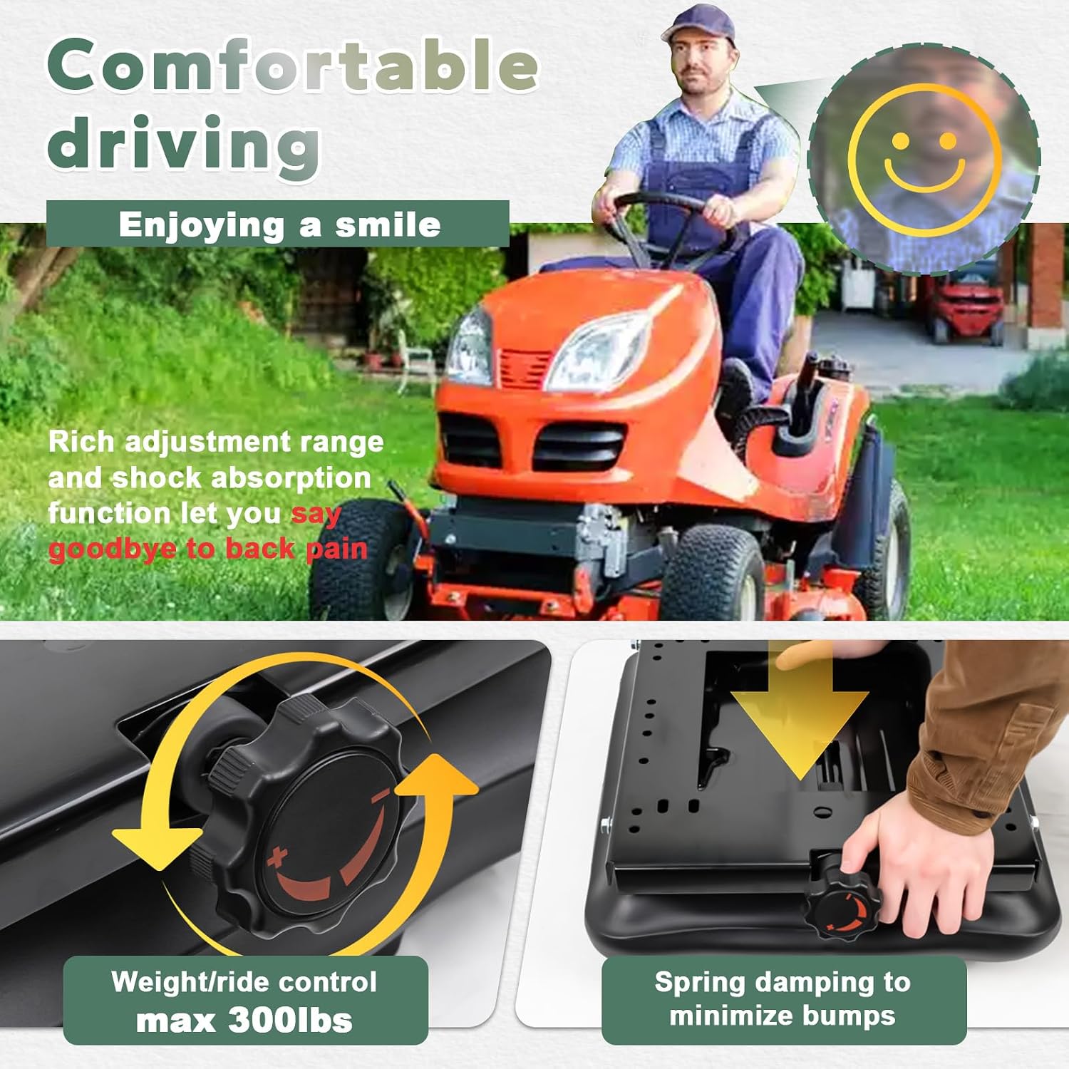 NIXFACE Seat Suspension Kit for Zero Turn Lawn Mower,Kubota,John Deere,Bad Boy,Tractors,Forklifts W/O Slide Track