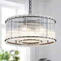 Saint Mossi Modern Glass Chandelier Light Fixture, Doule Layer Drum Pendant Modern Chandelier Lighting with 7-Light, Black Finish