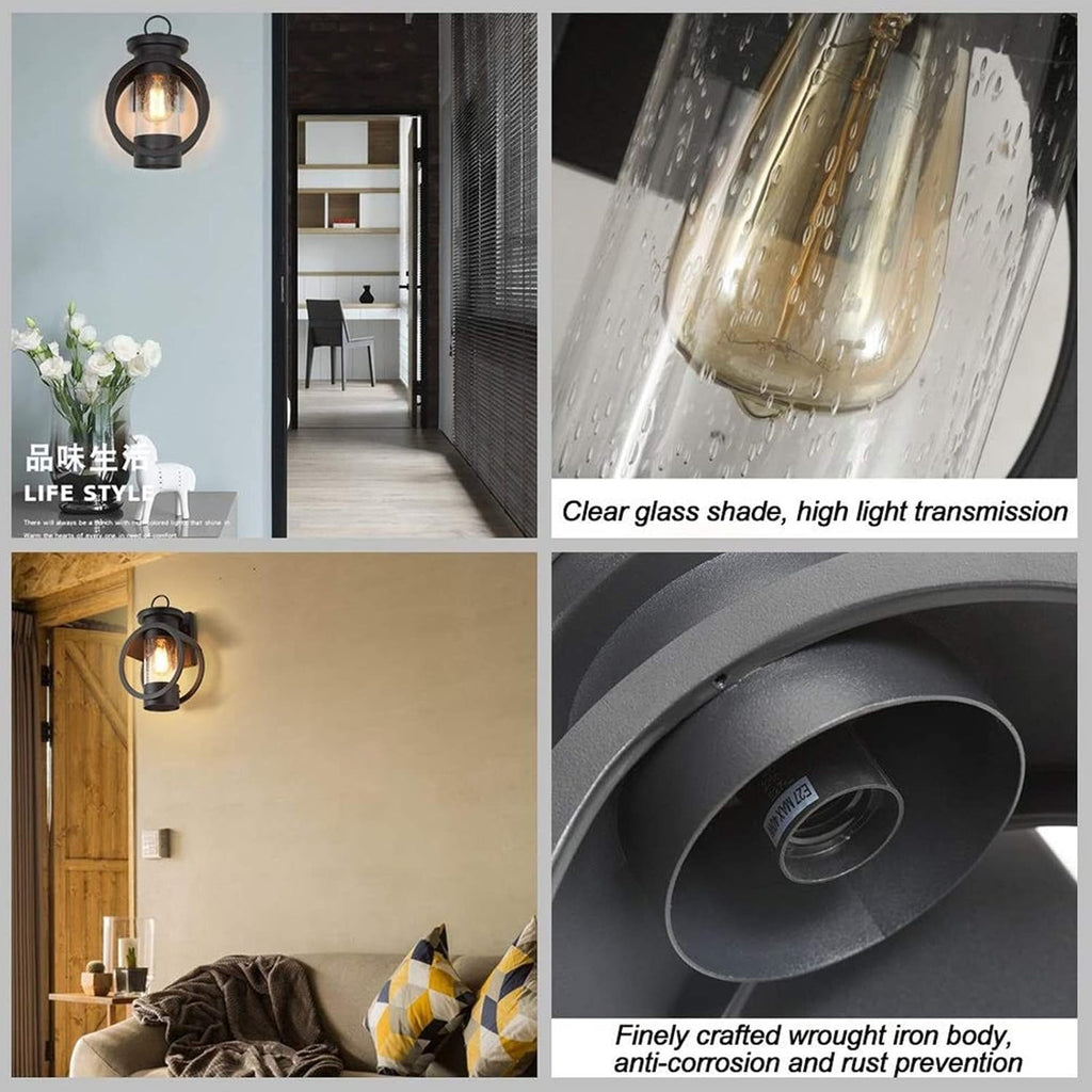 wall sconces Simple Wrought-Iron wall lamp Creative Waterproof Matte Black wall lamp Industrial Retro wall lamp with Transparent Glass lampshade Bathroom-Washing Lamps Exterior Light Fixture