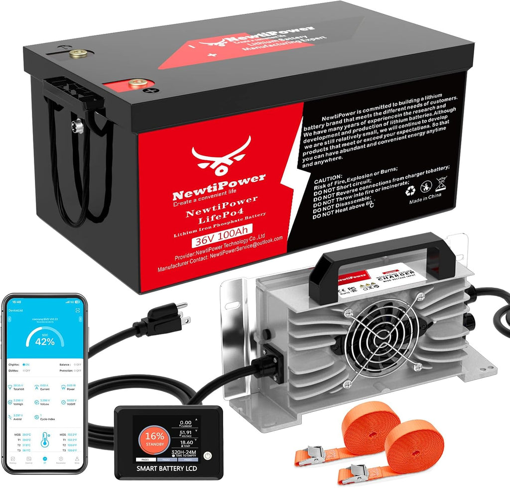 36V 100Ah Golf Cart LiFePO4 Battery with Charger, 3840Wh Lithium Battery with 200A BMS, Up to 10000+ Rechargeable Cycles, Perfect for RGolf Cart,Trolling Motor, Solar Power Storage (36V*100Ah)