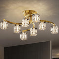 Gold Semi Flush Mount Ceiling Light Fixture, 8-Light Modern Chandelier with K9 Crystal for Living Room, Bedroom, Kitchen，Entryway Light