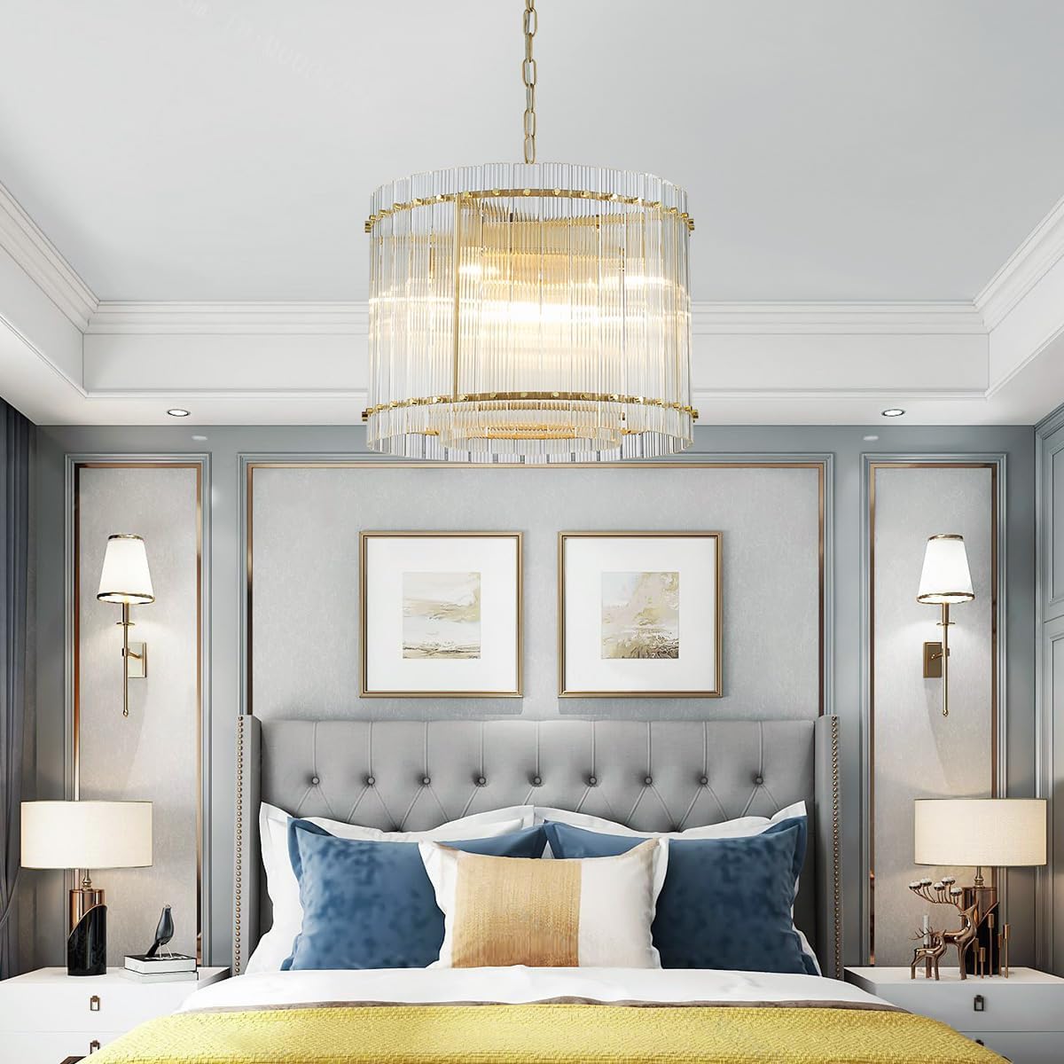 Saint Mossi 22045 Pendant Chandeliers, Mid-Modern Modern Design, Perfect for Living Space, 8 x E12 Sockets, D19'' x H14'', Adjustable Max Height 78', Glass Shade & Gold Finish Metal Frame