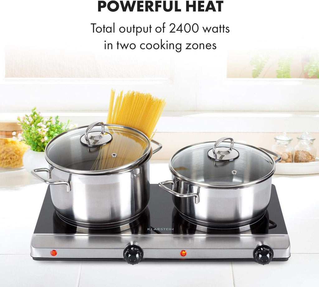 Klarstein 2 x 2400 W built-in ceramic hob, 2-burner hob, ceramic hob, ceramic hob, ceramic hob, stainless steel electric hob