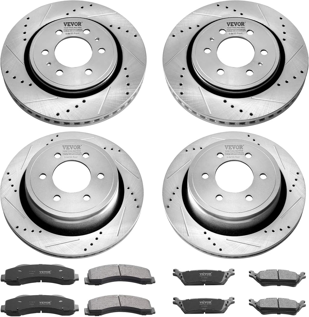 VEVOR Brake Kit Front and Rear, Compatible with 2012-2020 Ford F-150 (MPB only), Drilled and Slotted Brake Rotors Ceramic Brake Pads Replacement, 13.8' Front Rotors 13.7' Rear Rotors