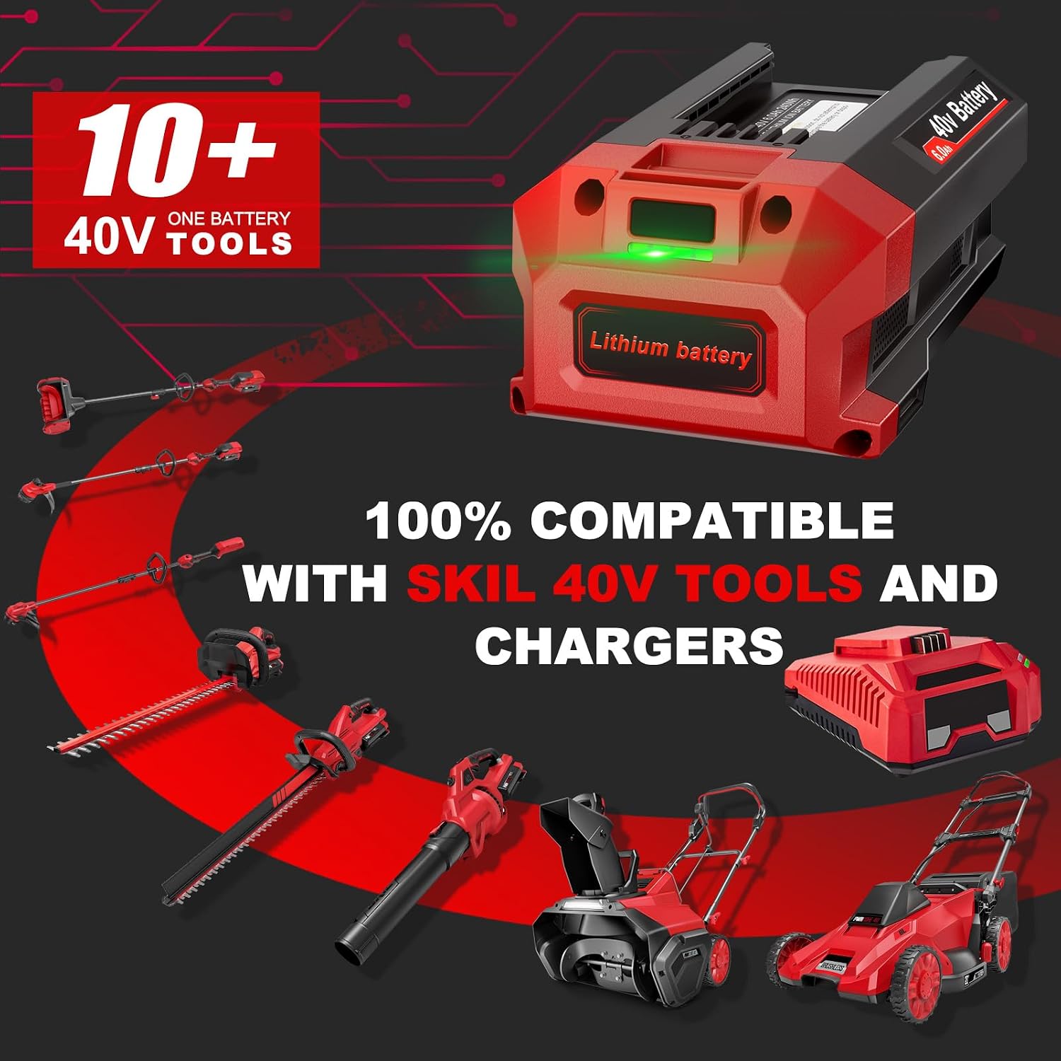Replacement for Skil 40V Battery PWRCore Lithium Battery 6.0Ah BY8705-00, Compatible with PWRCore 40 Volt Cordless Power Tools and Chargers, for Skil Battery