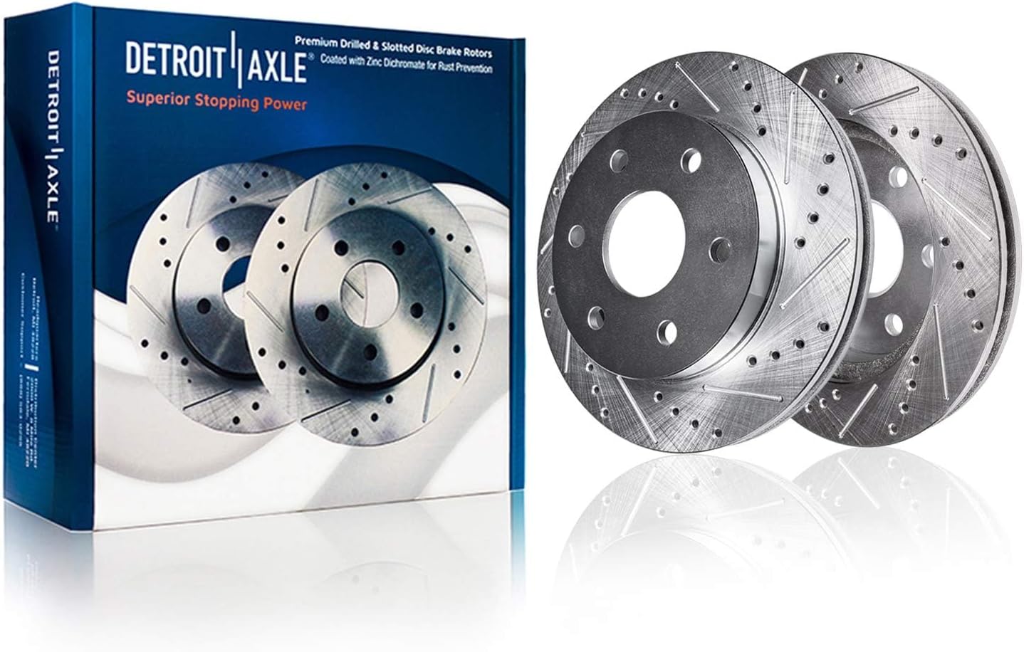 Detroit Axle - Rear Brake Kit for GMC Silverado Sierra 1500 Yukon XL Chevy Tahoe Suburban Cadillac Escalade ESV, Drilled Slotted Disc Brake Rotors Ceramic Brakes Pads Replacement : 13.58' inch Rotor