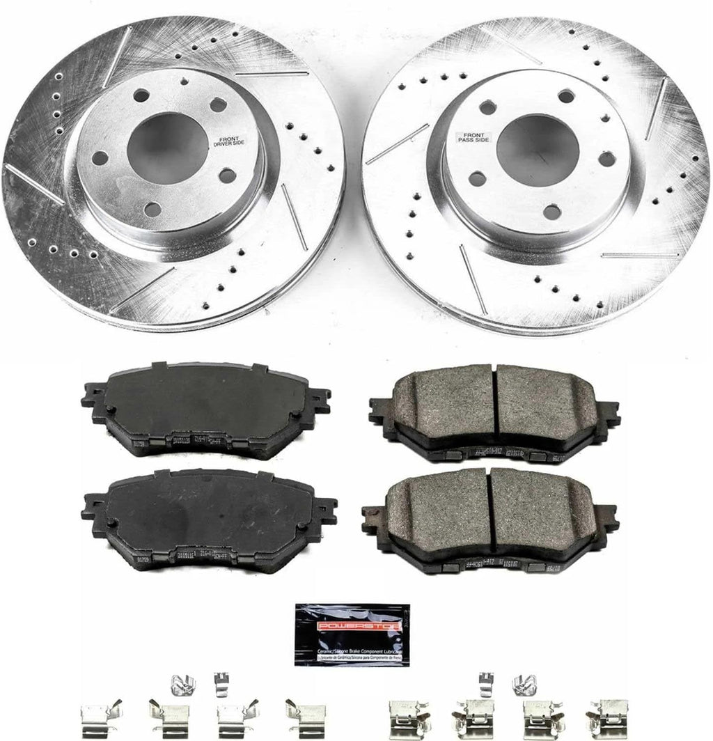 PowerStop Front Brake Kit for Mazda 3 2017-18 - Drilled and Slotted Disc Rotors with Carbon-Fiber Ceramic Brake Pads Replacement, K7517