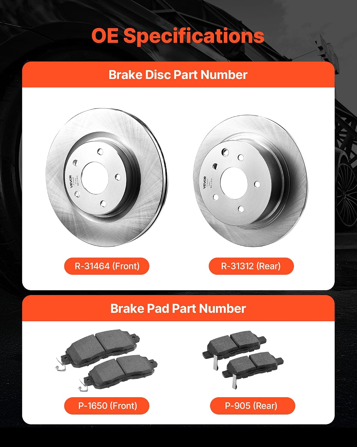 VEVOR Front and Rear Brake Kit Compatible with 2013 Nissan Altima (Base, SL, SV & S Sedan), 2014-2018 Nissan Altima, 2019-2023 Nissan Altima (with Manual Parking Brake), Hollow Structure Front Rotors