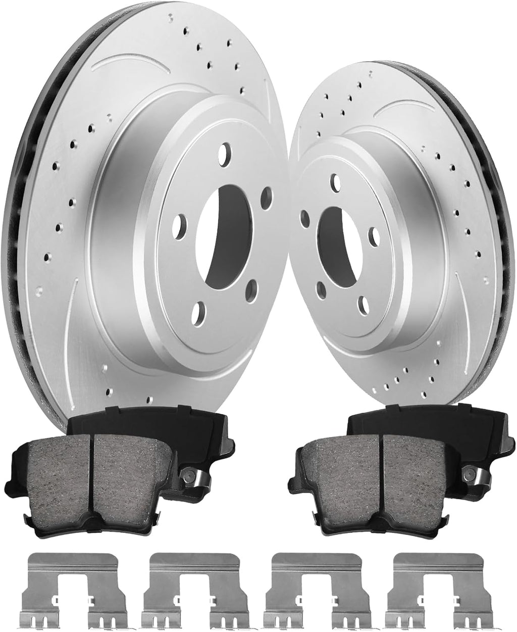 Rear Brake Pads and Rotors Kit Compatible with 2006-2014 Dodge Charger, 2009-2014 Dodge Challenger, 2005-2008 Dodge Magnum | 320mm(12.6in)| Anti-Rust Geomet Coated | 53024 D1057-7964