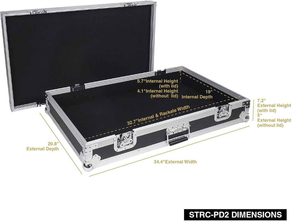 Sound Town Heavy-Duty Plywood Guitar Pedal board ATA Road Case with Pedal Mounting Tape fastener, Interior: 32.7' x 19' (STRC-PD2)