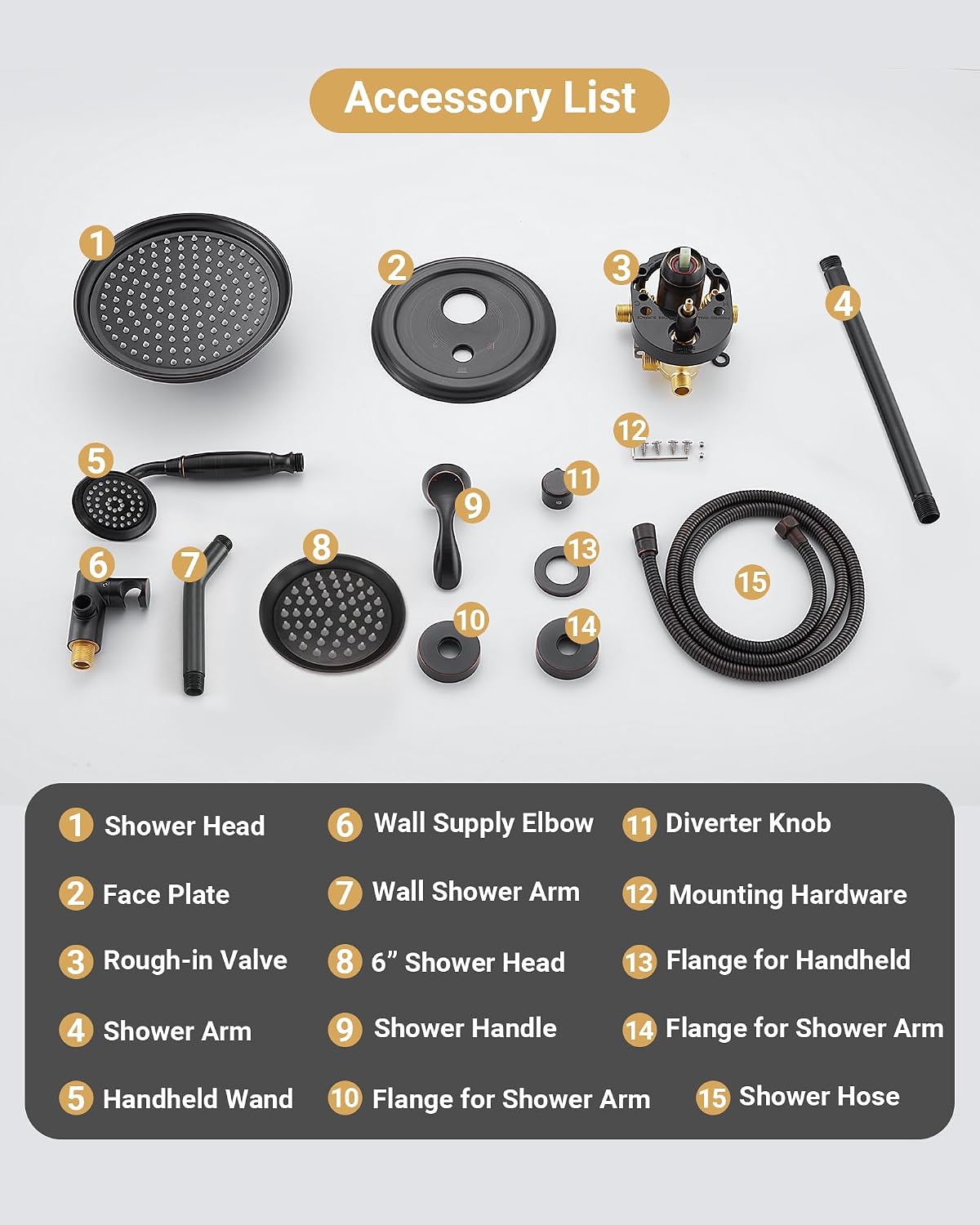 DASAN Antique Dual Shower Head Faucet Set, Oil Rubbed Bronze Dual Rain Shower Head System Complete Double Head Shower Fixture Combo, 9'' & 6'' Dual Rainfall Overhead Shower with Handheld, Valve & Trim
