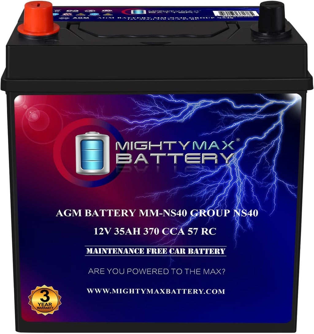 Mighty Max Battery MM-NS40 Start and Stop Car BCI Group Size NS40 12V 35Ah, 57RC, 370 CCA Rechargeable AGM Car Battery