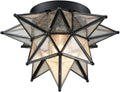 DAYCENT Black Moravian Star Flush Mount Light with Seeded Glass Shade 12.8-Inch Moroccan Star Glass Ceiling Light Fixtures for Bedroom Kitchen Hallway Foyer