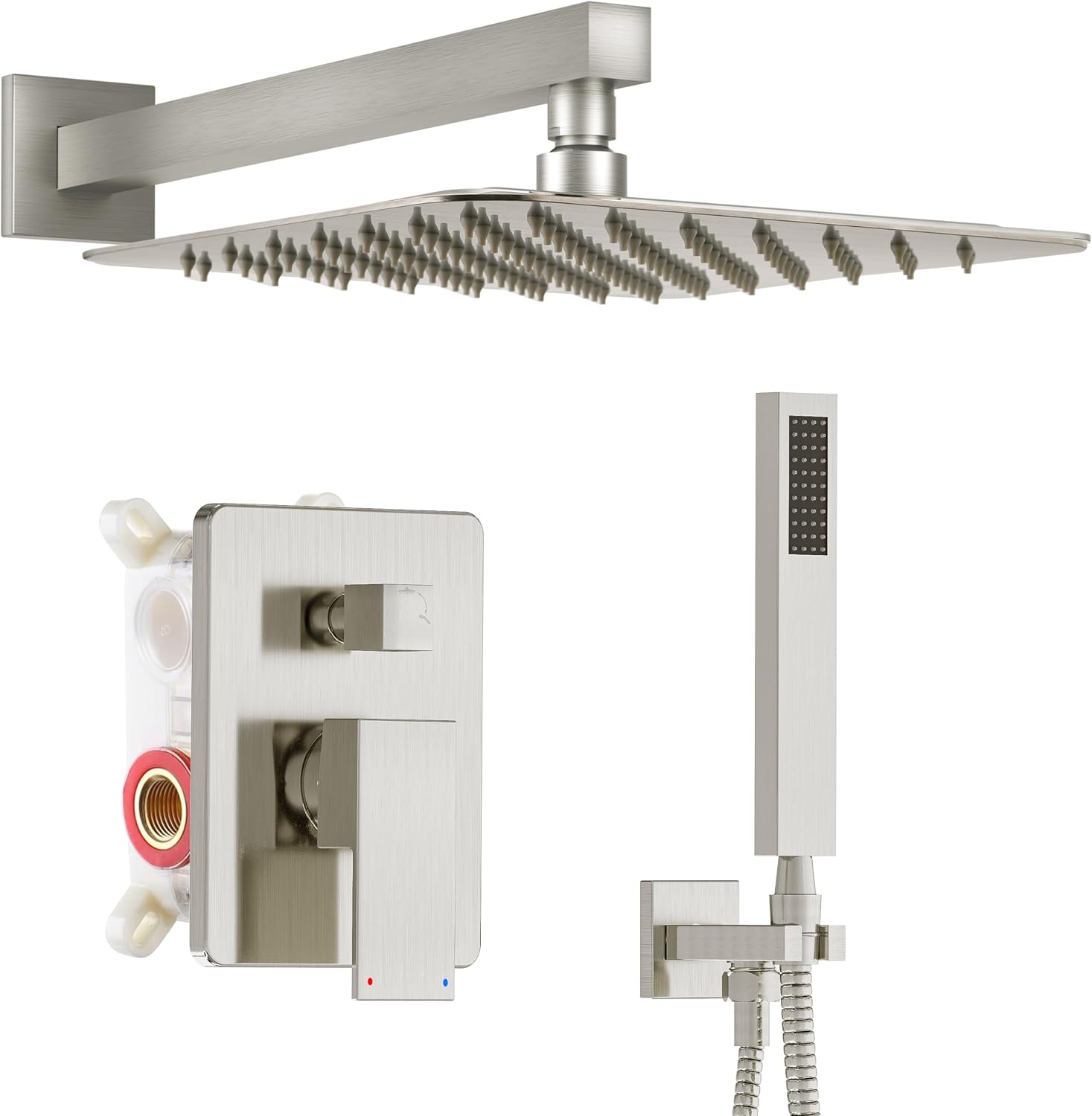 Alesco Shower Faucet Set, Brushed Nickel Shower System with 12-Inch High-Pressure Rainfall Showerheads and Handheld Spray combo, Showerfixture Include Valve and Trim Kit, Brushed Nickel