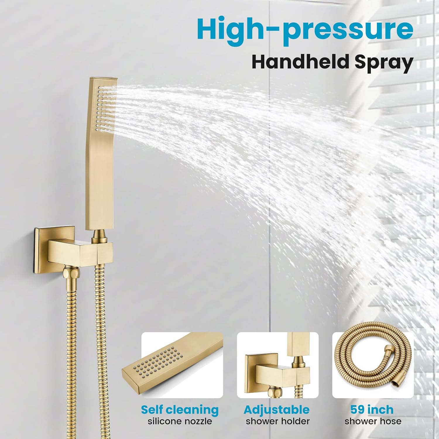gotonovo Rainfall Bathroom Shower System Rain Shower Head and Handle Set Wall Mounted Shower Complete Combo Solid Brass Pressure Balancing Shower Mixer Valve 16 Inch Brushed Gold