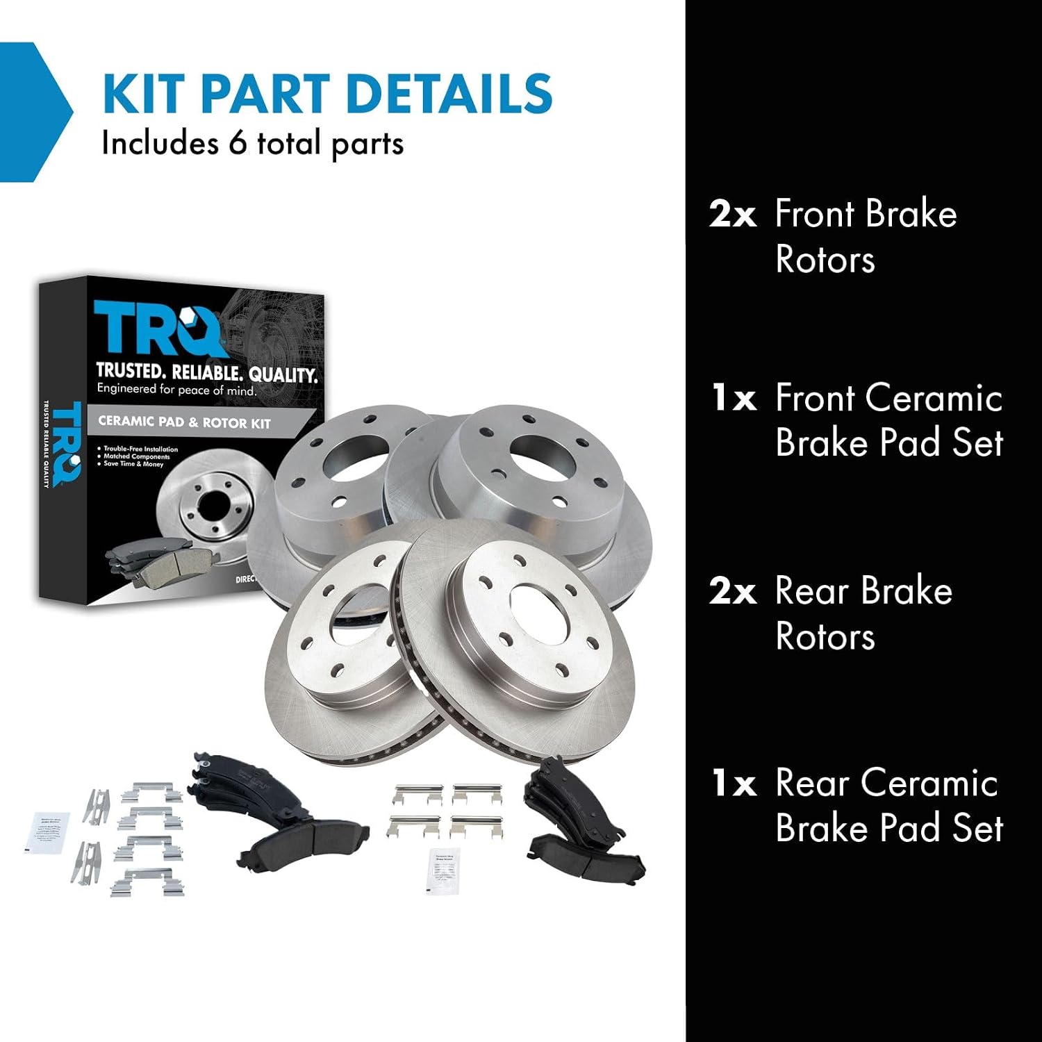 TRQ Front & Rear Premium Posi Ceramic Disc Brake Pads & Rotors Kit Compatible with GM
