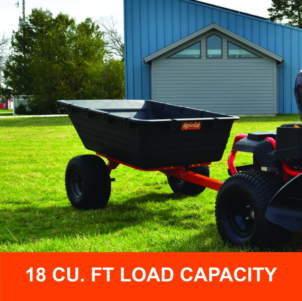 Agri-Fab 45-0579 1,000 lb Tow Behind Poly Dump Cart, 17 CU. FT.; Lawn & Garden Cart/Trailer for Riding Lawn Mowers, 18' x 8.5' All-Terrain Pneumatics Tires, Easy to Use Dumping Mechanism