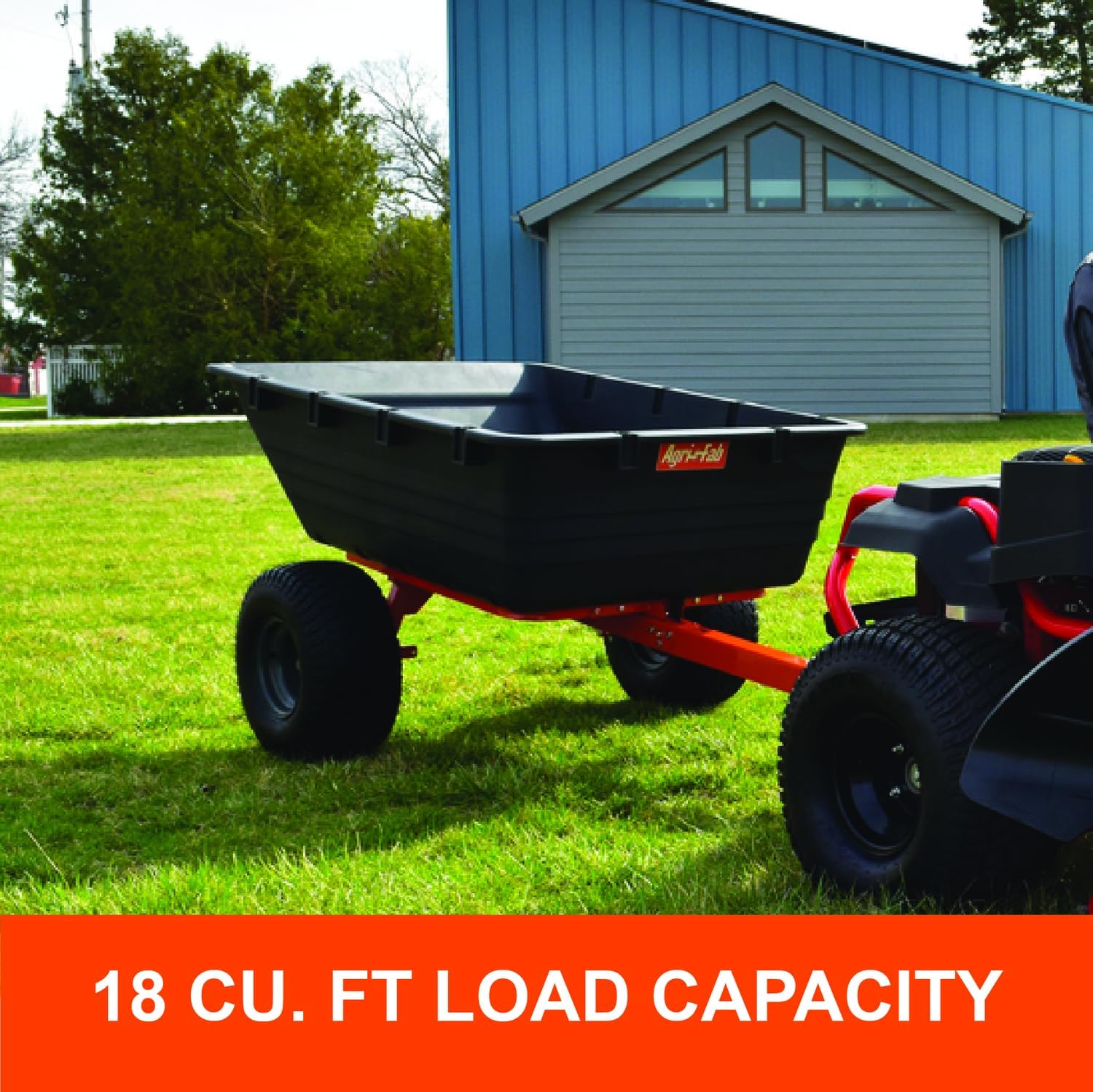 Agri-Fab 45-0579 1,000 lb Tow Behind Poly Dump Cart, 17 CU. FT.; Lawn & Garden Cart/Trailer for Riding Lawn Mowers, 18' x 8.5' All-Terrain Pneumatics Tires, Easy to Use Dumping Mechanism