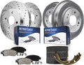 Detroit Axle - Front Drilled Slotted Disc Brake Rotors Ceramic Brake Pads Rear Brake Drums Shoes Replacement for 2009-2013 Honda Fit: 10.32'' inch Front Rotor