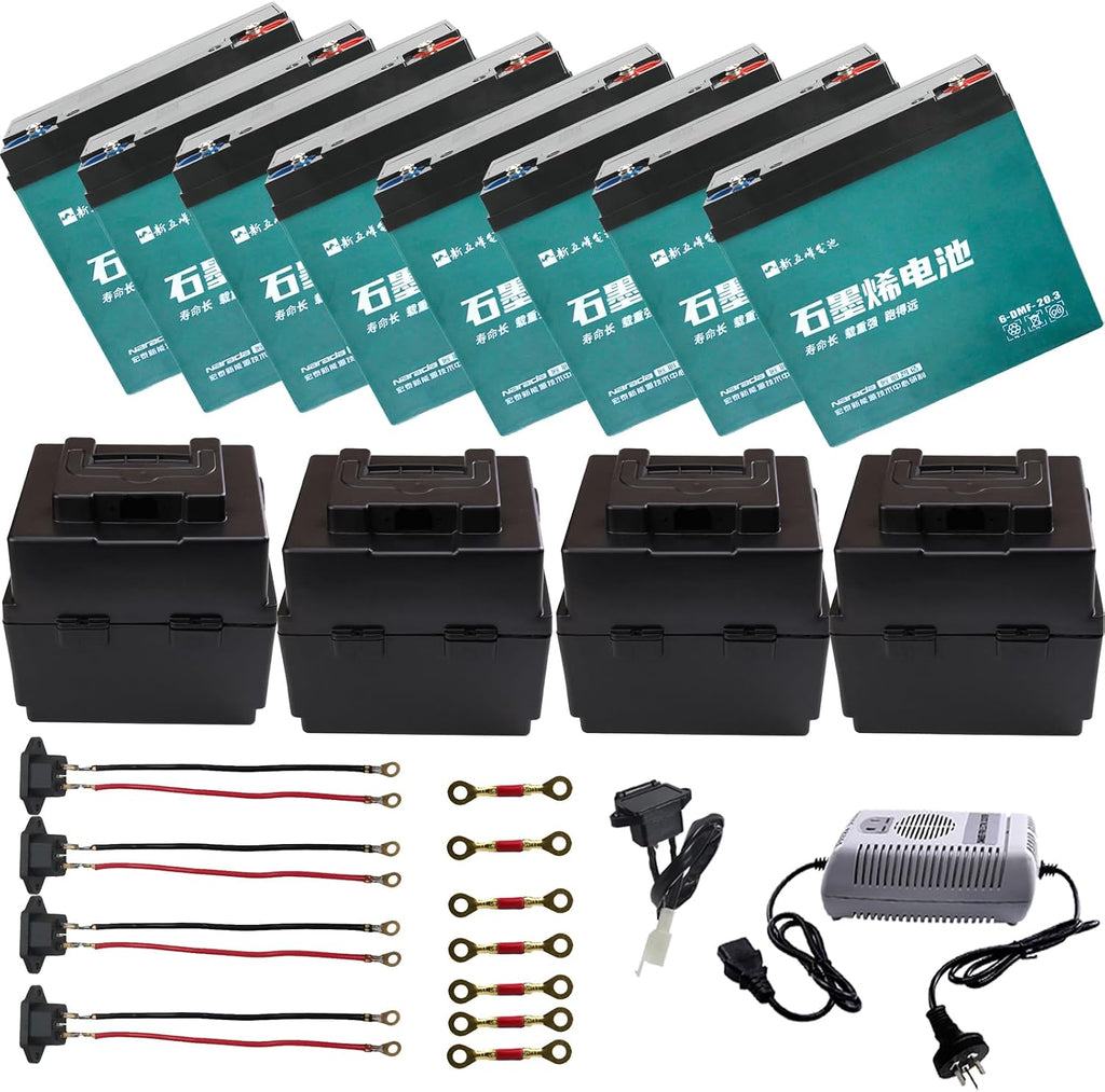 8pcs 12V 20AH SLA Battery 6-DMF-20 Sealed Lead Acid Rechargeable Battery, 48V Charger, Storage Box, Charging Port for Mobility Scooter ATV Go Kart Golf Cart Lawn Mower Pit Dirt Bike 4 Wheelers