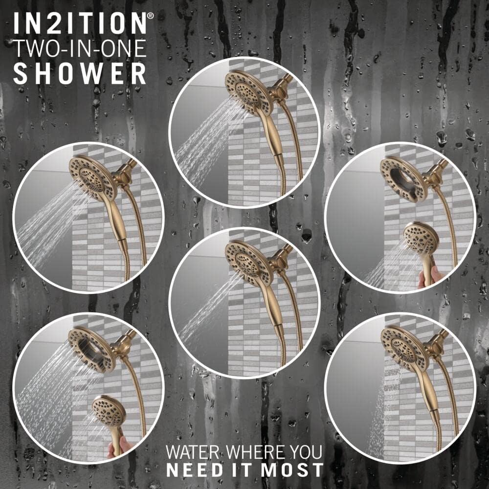 Delta 4-Setting In2ition 2-in-1 Dual Shower Head with HandHeld Spray, Brushed Gold Detachable Shower Head with Hose, Showerhead, 1.75 GPM Flow Rate, Champagne Bronze 58499-CZ