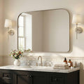 ANDY STAR Brushed Nickel Bathroom Mirror 30x40, Large Silver Rounded Rectangular Wall Mirror, Horizontal Stainless Steel Metal Frame for Over Sink, Fireplace Mantel, Wide Vanity, Rust-Resistant