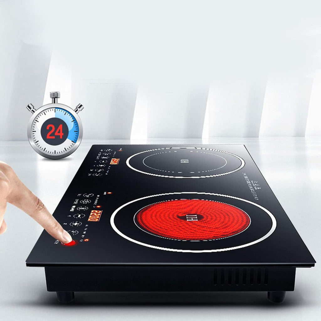 DYRABREST Electric Double Induction Cooktop,110V LCD Display Induction Hot Plate with 8 Levels Firepower and Multiple Cooking Modes,Far Infrared Heating Countertop Burners for Home (type 1)
