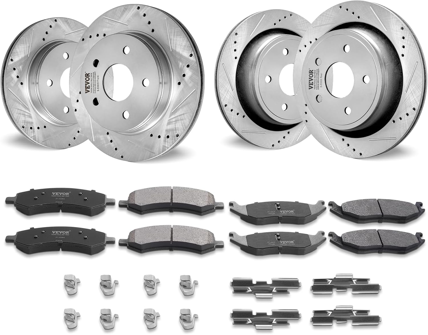 VEVOR Front and Rear Brake Kit for 06-2018 Dodge Ram 1500, 07-2009 Dodge Durango Chrysler Aspen, Drilled and Slotted Brake Rotors Ceramic Brake Pads Replacement, 13.2' Front Rotors 13.9' Rear Rotors