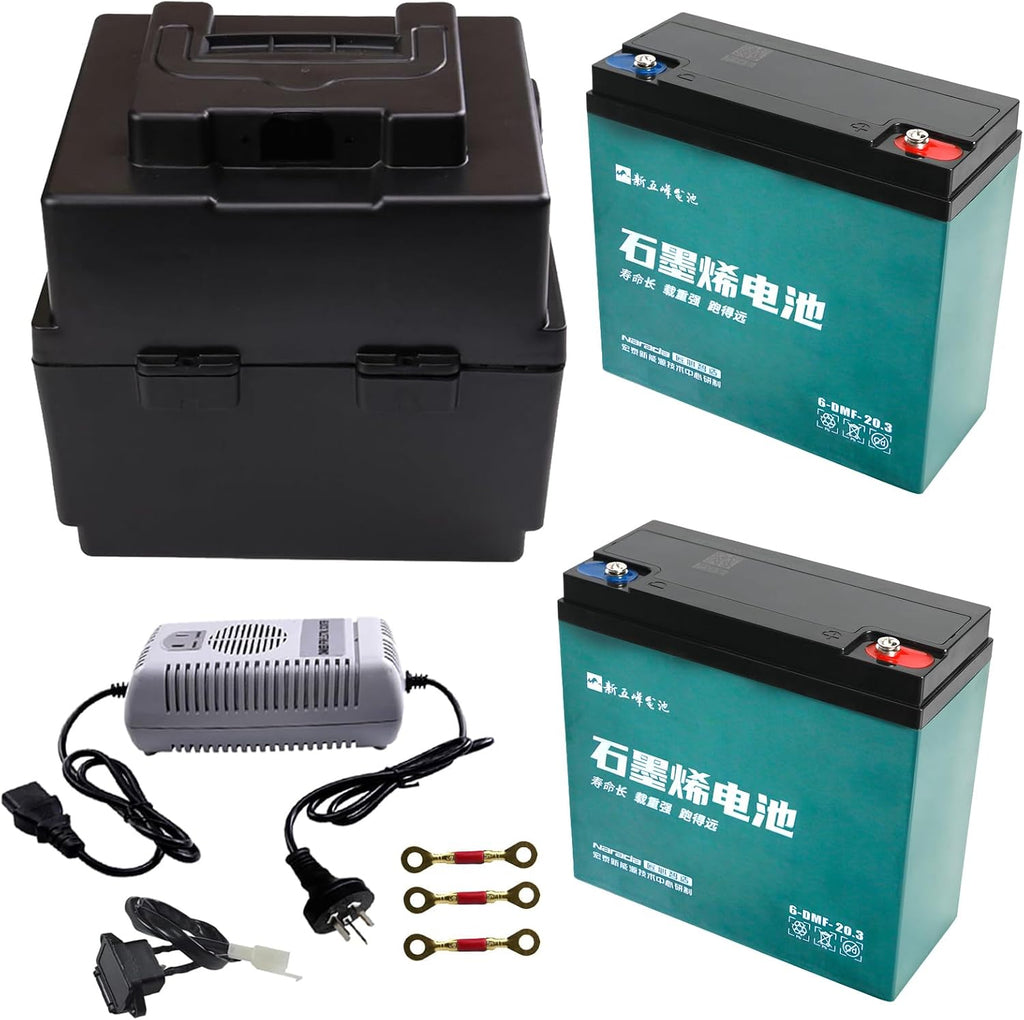 12V 20Ah AGM Sealed Lead Acid Battery Set with 48V 2.5A Charging & Storage Box – SLA Powersports Batteries for ATV UTV Dirt Bike Go Kart Scooter Wheelchair Golf Cart (2 Pack)