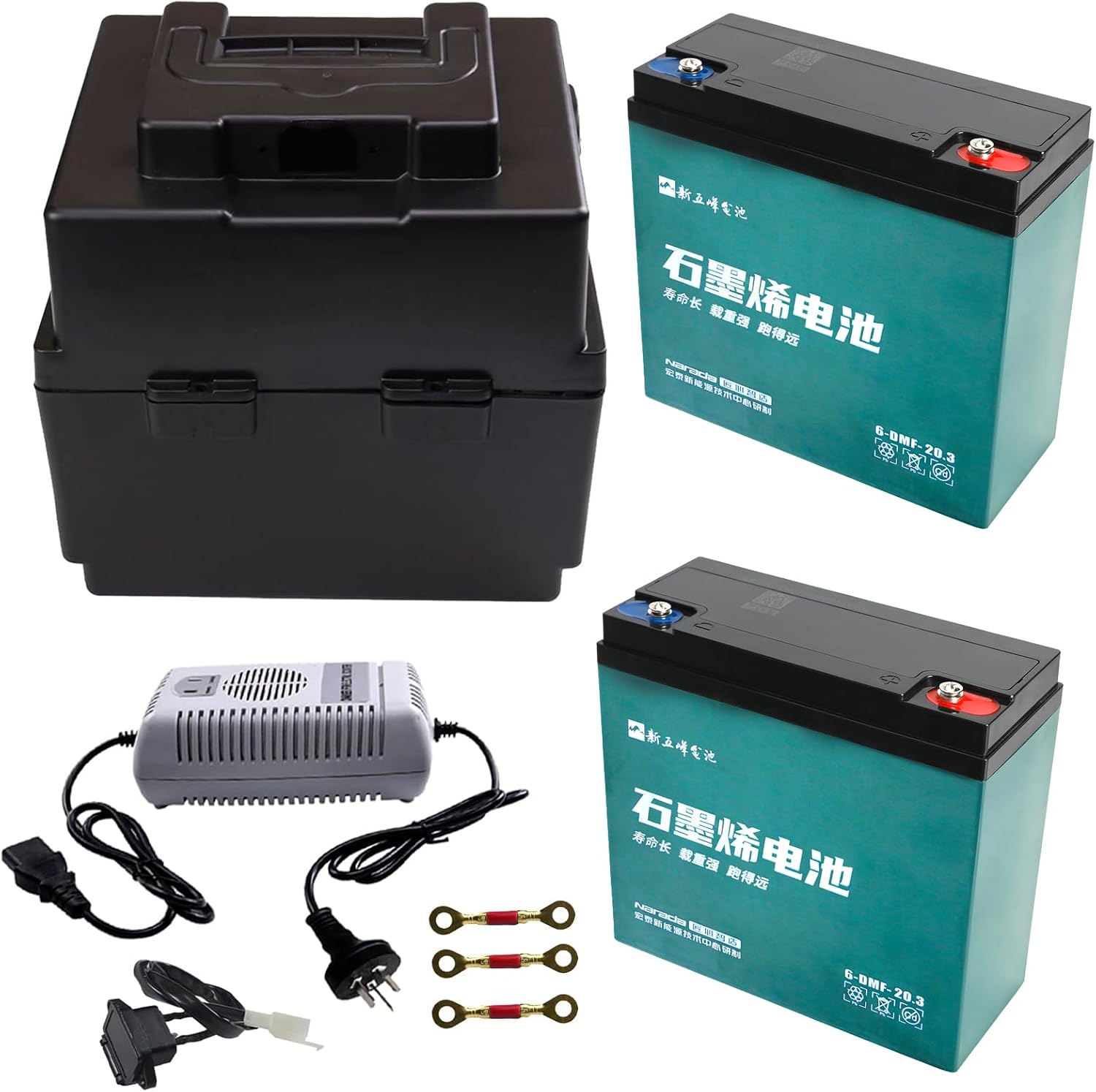 12V 20Ah AGM Sealed Lead Acid Battery Set with 48V 2.5A Charging & Storage Box – SLA Powersports Batteries for ATV UTV Dirt Bike Go Kart Scooter Wheelchair Golf Cart (2 Pack)