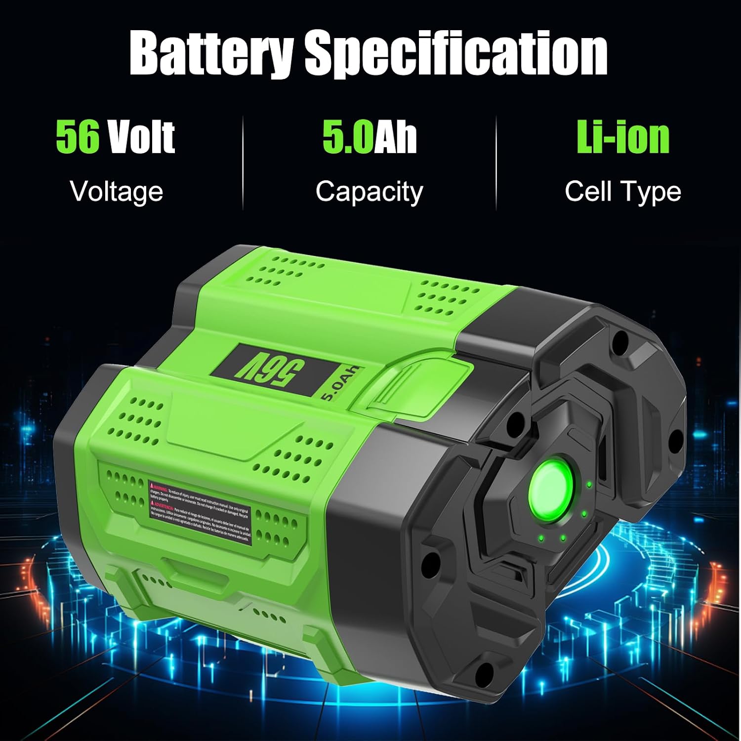2Pack 5000mAh 56V Replacement Battery for EGO 56V Battery Lithium ion Compatible with EGO Battery 56Volt Cordless Tools (Green)