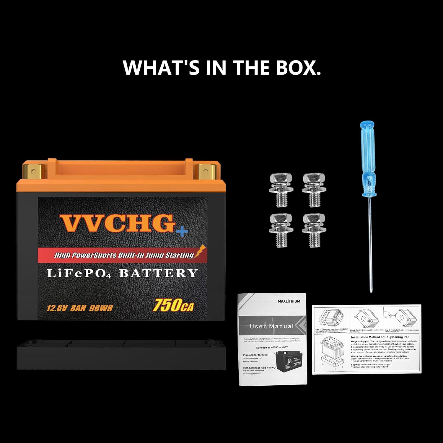 Motorcycle Battery 12V 8Ah 750CA Lithium Batteries, 12 volt ATV Battery, Lifepo4 Battery Compatible with ATV, UTV, Jet Ski, Lawn Mower, Snowmobile, Motorboat, and Generator Battery (8AH)