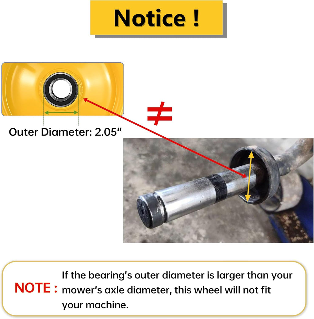 2 Pcs 16x6.50-8 Tubeless Lawn Mower Tire and Wheel, 16x6.5-8 Replacement Front Tires for Riding Mowers and Garden Tractors, with 1' Bearings & Extra 3/4' Bearings, 3' Offset Hub, 4 Ply, Yellow Rim