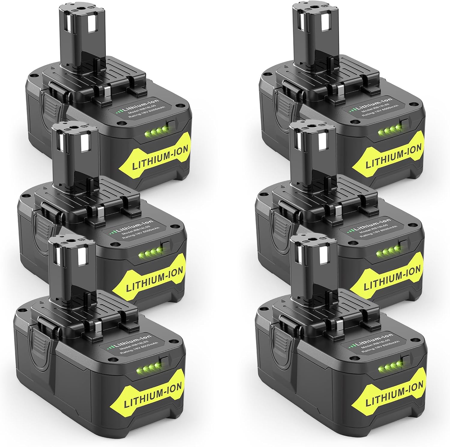 6 Pack 6.0Ah 18V Lithium Battery Compatible for Ryobi RB18L50 P108 P102 P104 High Capacity Cordless Tool Batteries with LED Indicato