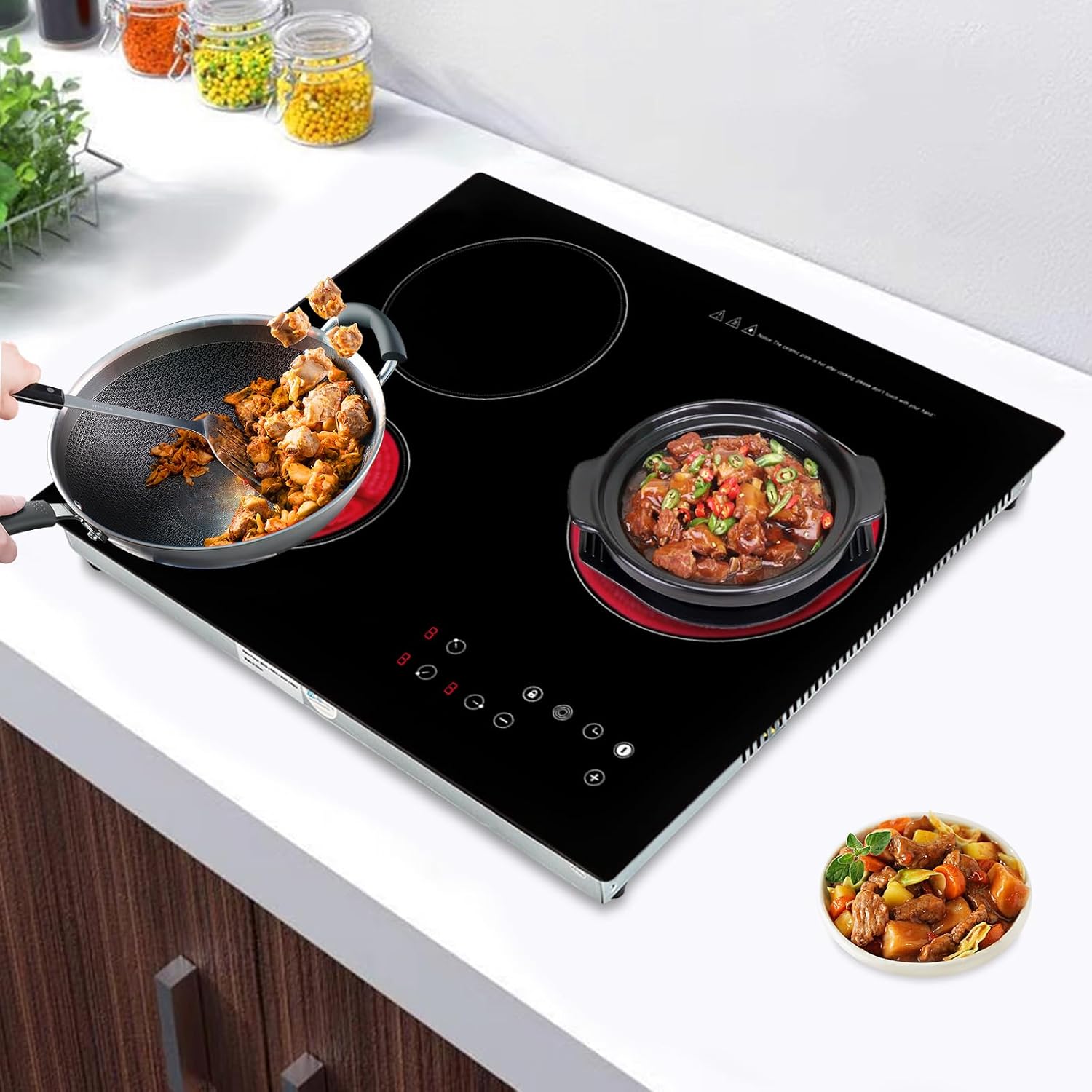 Countertop Electric Cooktop 3 Burner, Ceramic Stove, 110v Electric Stove Top Built-In Touch Control for Kitchens, Snack Bars, Hotels,Restaurants (3 Burner)