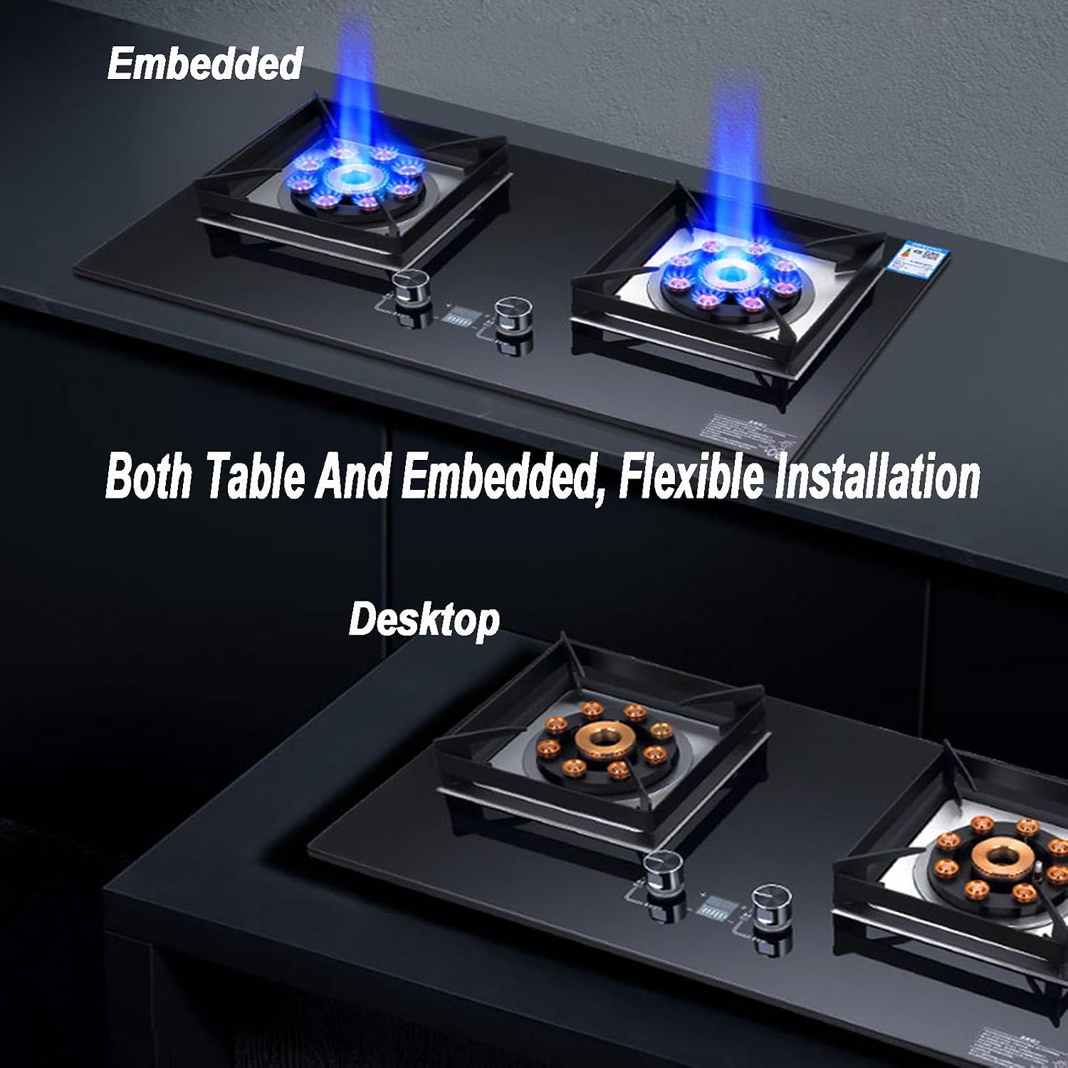Indoor Portable Gas Stove 2 Burners, 5.2KW Built-in Gas Cooker Plug and Play, Accidental Flameout Protection Device, LPG/Natural Gas Kit(LPG)