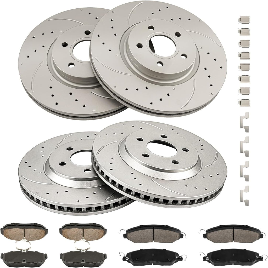 Torchbeam Front & Rear Brake Kit for Mustang Ford 2005 2006 2007 2008 2009 2010 4.6L,Drilled Slotted Brake Rotors and Pads Kits